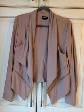 Bebe Draped Open-Front Blazer in Taupe. Large.